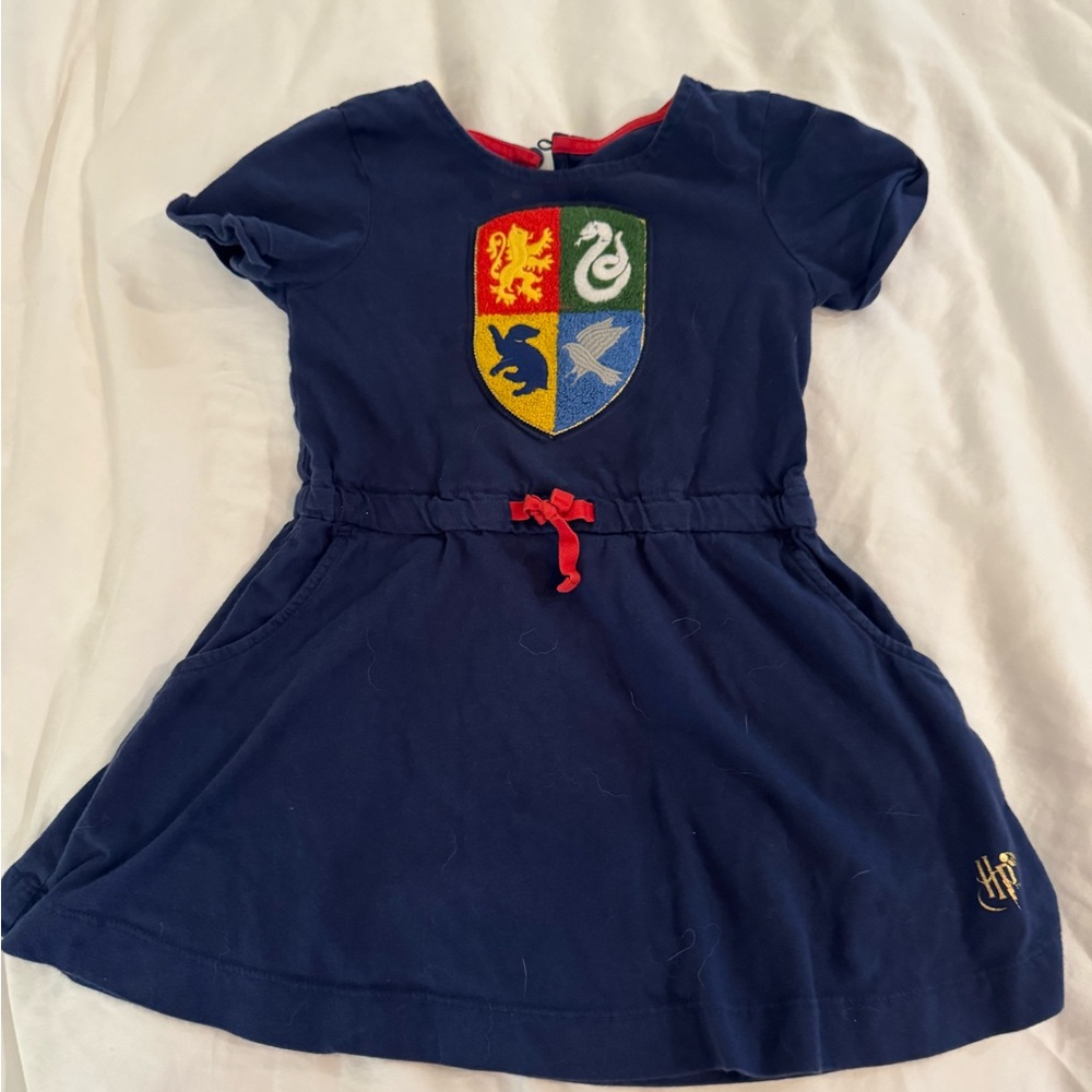 Mini Boden Navy Dress with Hogwarts Crest - Harry Potter
